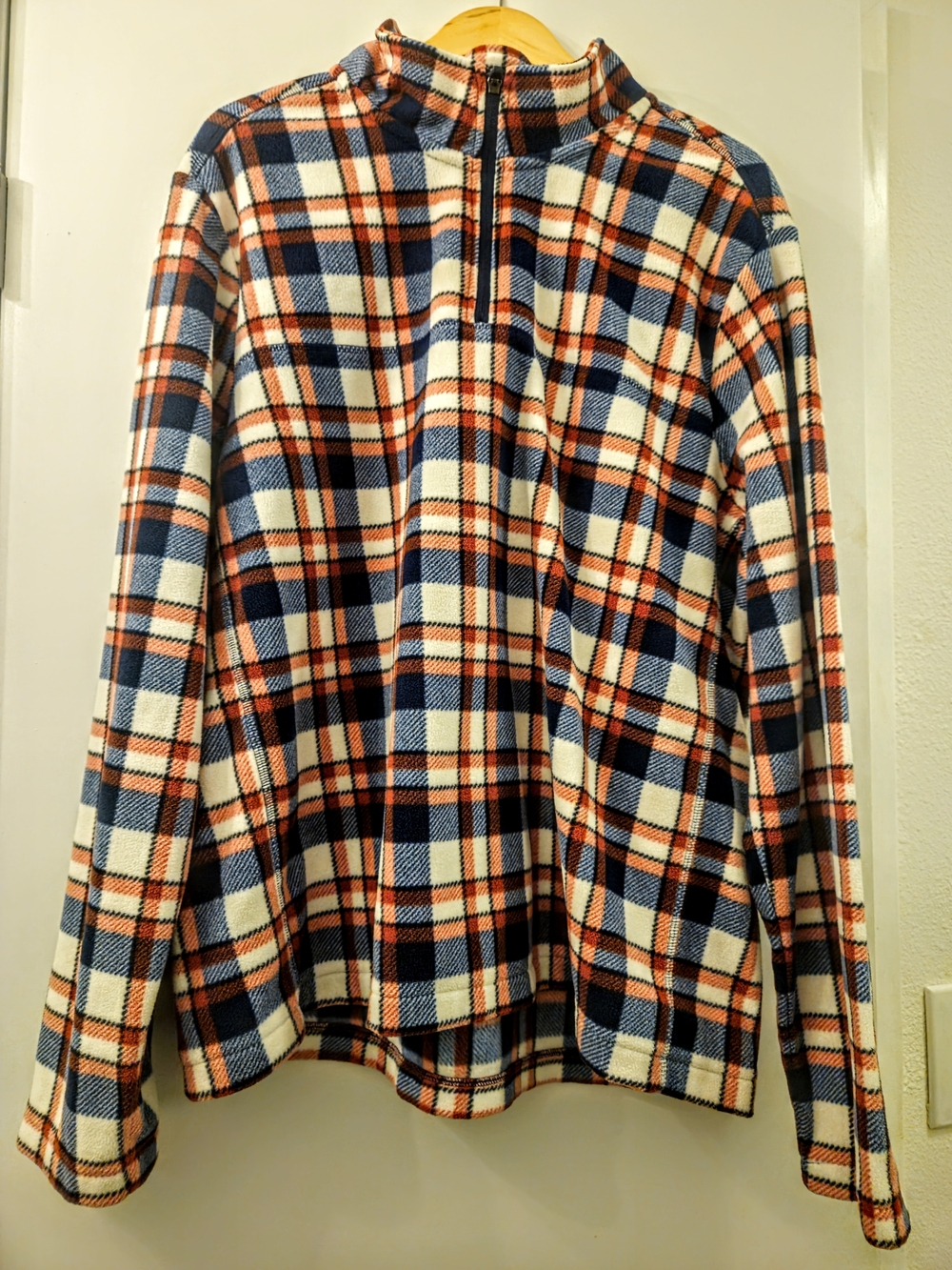Lands' End Plaid Fleece Jacket in Navy, Cream & Coral